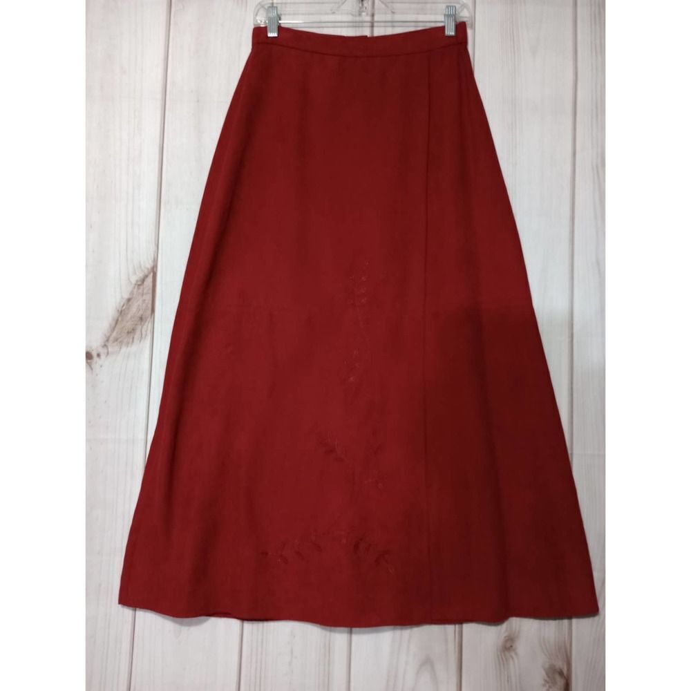 Ladies 8 Vintage Maxi Skirt Maroon Embroidered A Line Full Length Modest Elegant